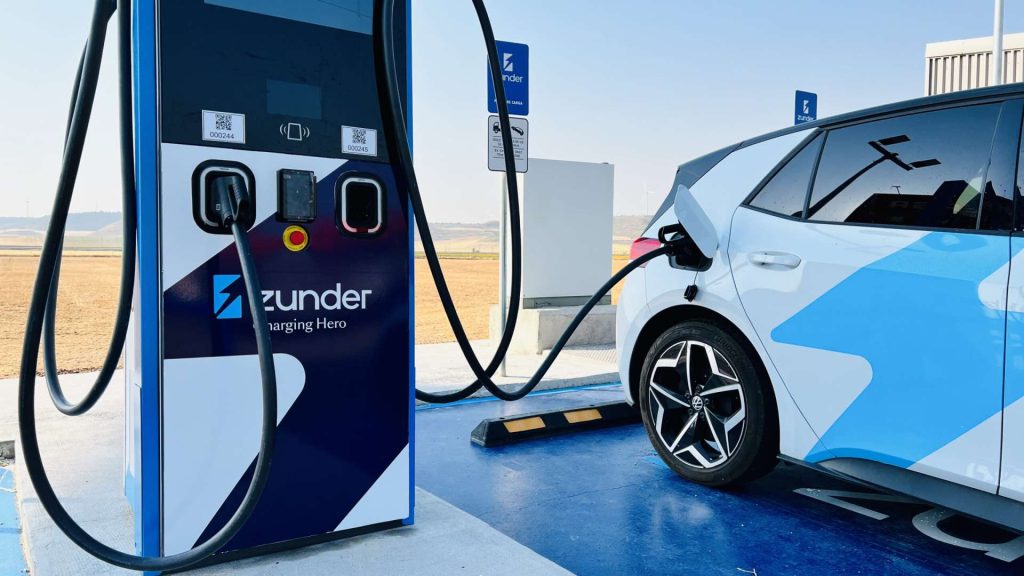 Zunder charging point and EV car illustration